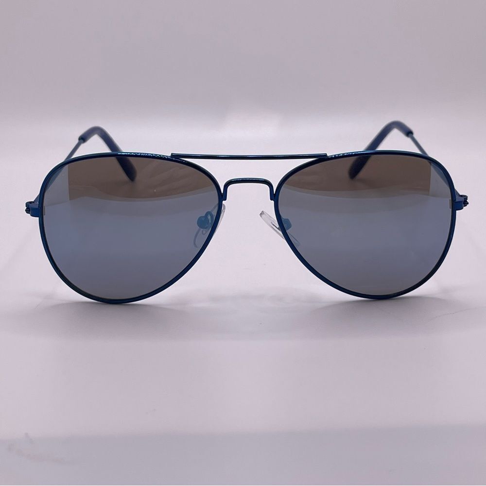 Blue Wire Frame Aviators with Mirrored Lenses